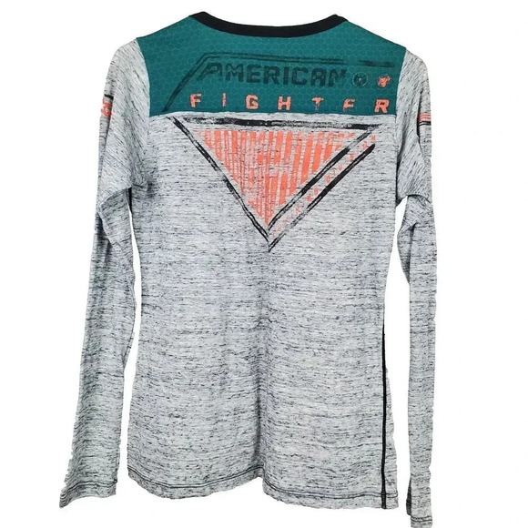Women's AMERICAN FIGHTER Buckle Gray Long Sleeve T Shirt‎ SZ M Top Orange Medium - Picture 3 of 10